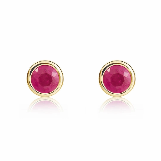 9ct Yellow Gold Round Ruby Rubover Stud Earrings 4mm