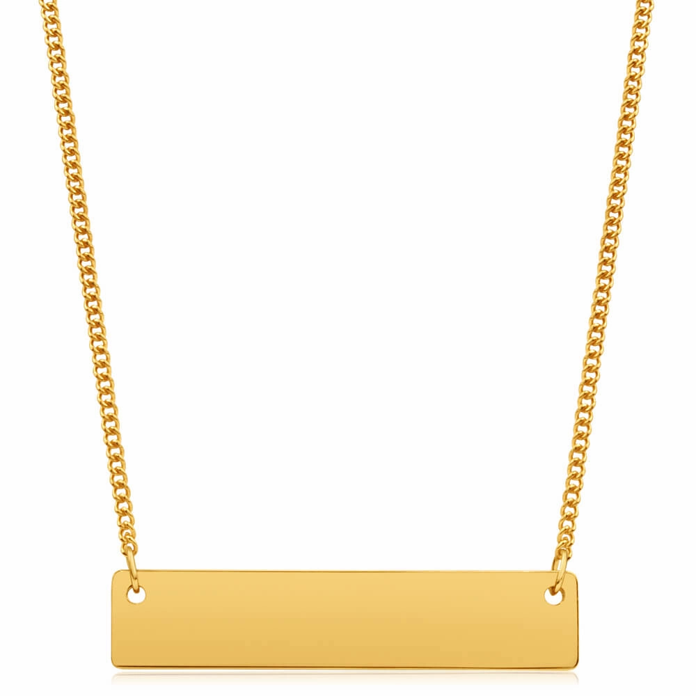9ct Yellow Gold Silver Filled Bar Pendant With 45cm Chain