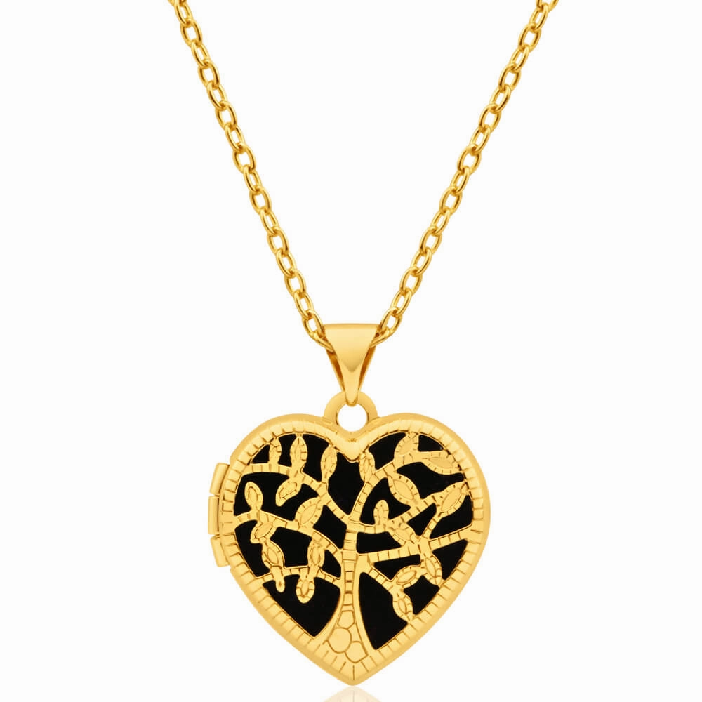 9ct Yellow Gold Silver Filled Heart Shaped filigree Tree of Life 18mm Locket Pendant