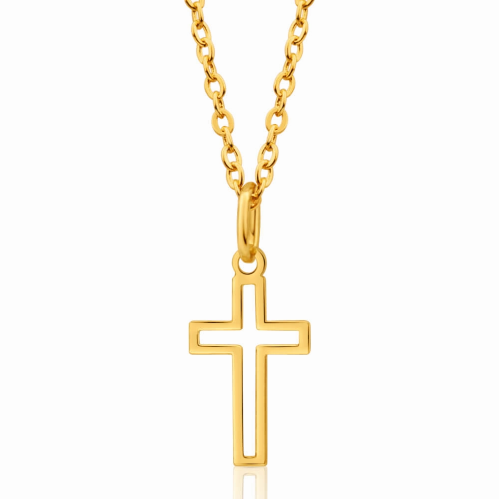 9ct Yellow Gold Silver Filled Open Cross 19mm Pendant