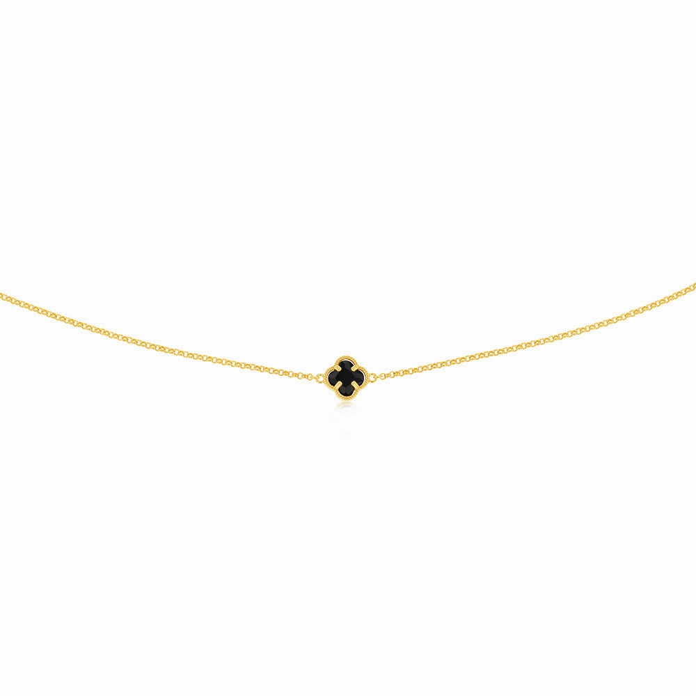 9ct Yellow Gold Silverfilled Black Flower 45cm Chain