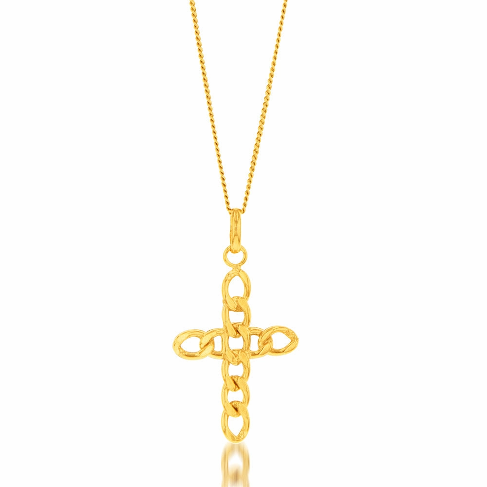 9ct Yellow Gold Silverfilled Curb Link Cross Pendant