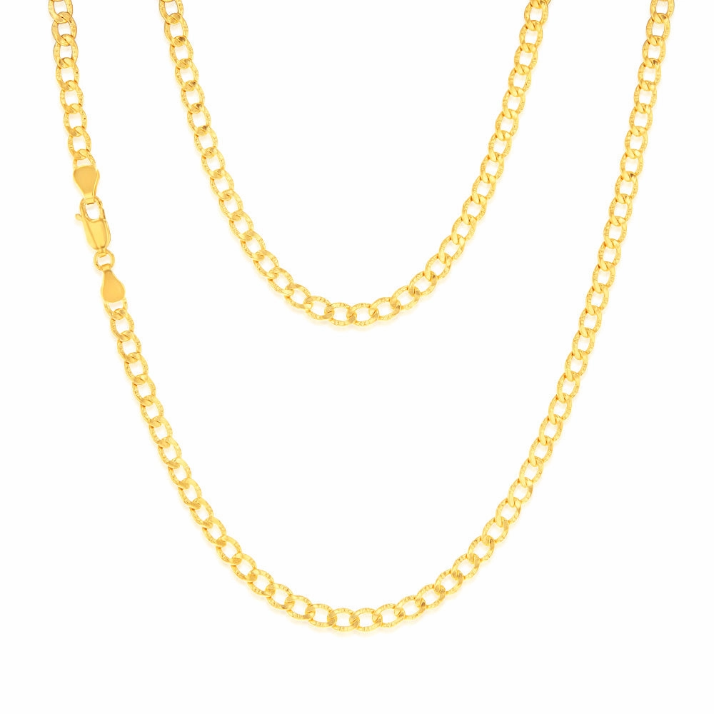 9ct Yellow Gold Silverfilled Textured Curb 95 Gauge 45cm Chain
