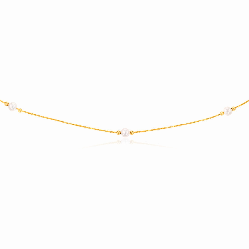 9ct Yellow Gold Silverfilled White Bead On 25 Gauge Wheat 60cm Chain