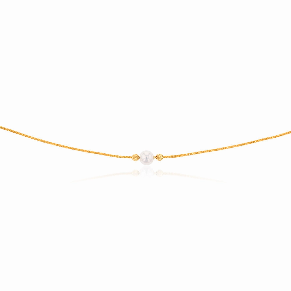 9ct Yellow Gold Silverfilled White Beads 25 Gauge Wheat 60cm Adjustable Chain