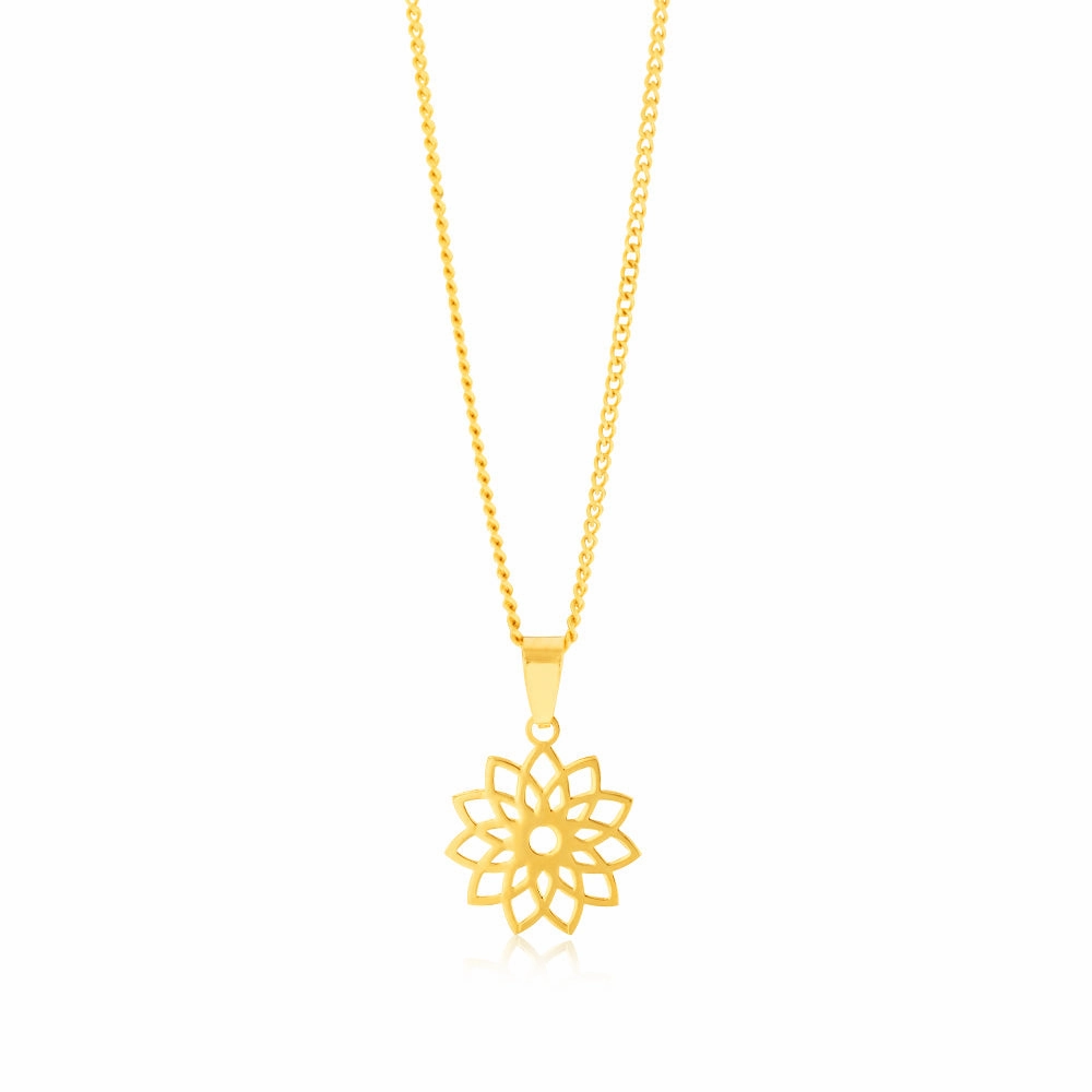 9ct Yellow Gold Tribal Flower Cut Out Pendant
