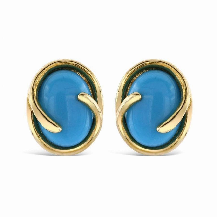9ct Yellow Gold Turquoise Stud Earrings