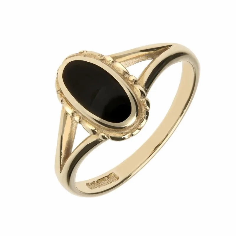 9ct Yellow Gold Whitby Jet Oval Split Shank Ring