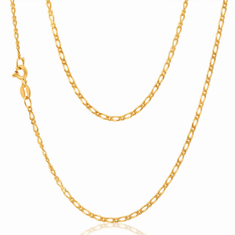 9ct Yellow Solid Gold 1:1 Figaro 50cm Chain 50Gauge