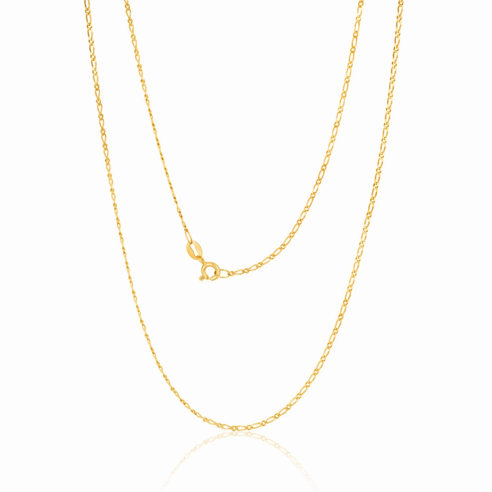 9ct Yellow Solid Gold Figaro 1:1 Diamond Cut 40 gauge 60cm Chain