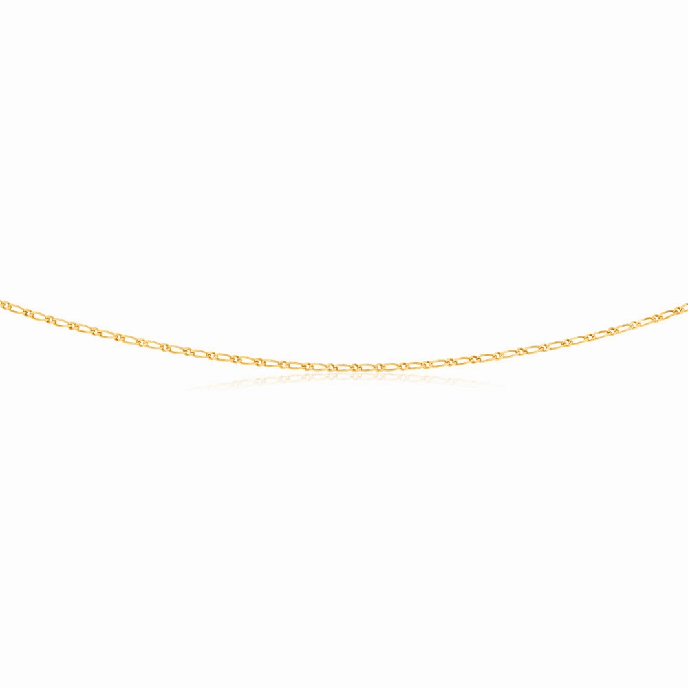 9ct Yellow Solid Gold Figaro 1:1 Diamond Cut 40 gauge 60cm Chain