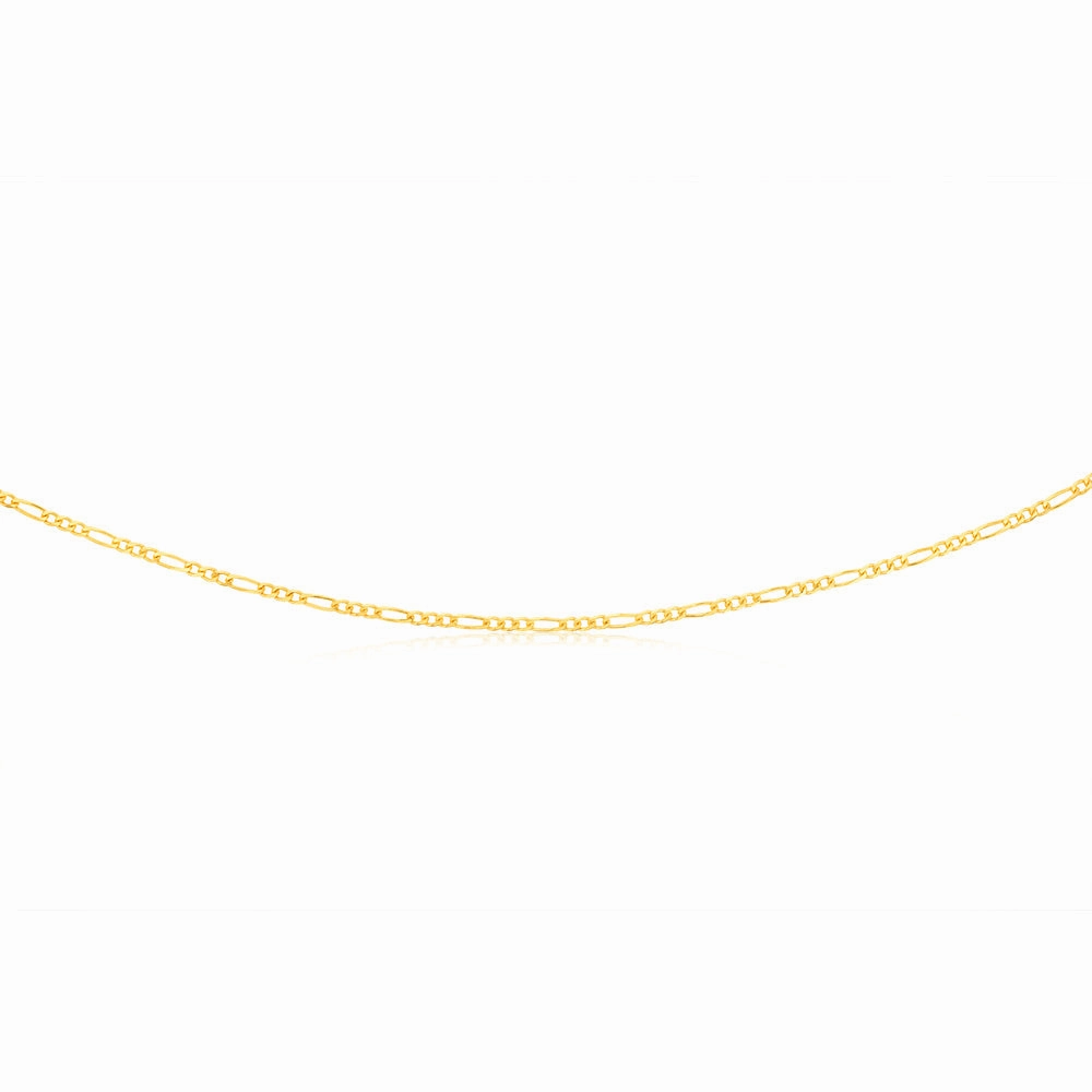 9ct Yellow Solid Gold Figaro 1:3 60Gauge 45cm Chain