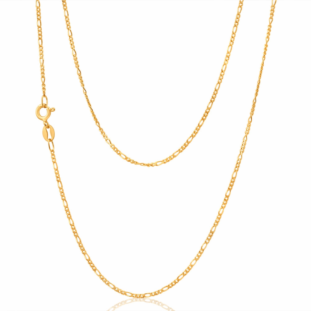 9ct Yellow Solid Gold Figaro 1:3 Dicut 40cm Chain 40Gauge