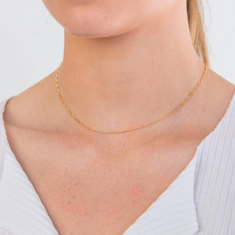 9ct Yellow Solid Gold Figaro 1:3 Dicut 40cm Chain 40Gauge