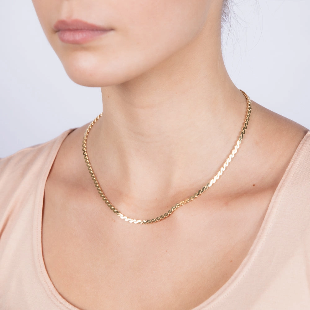 9ct Yellow Solid Gold Serpentine 45cm Chain