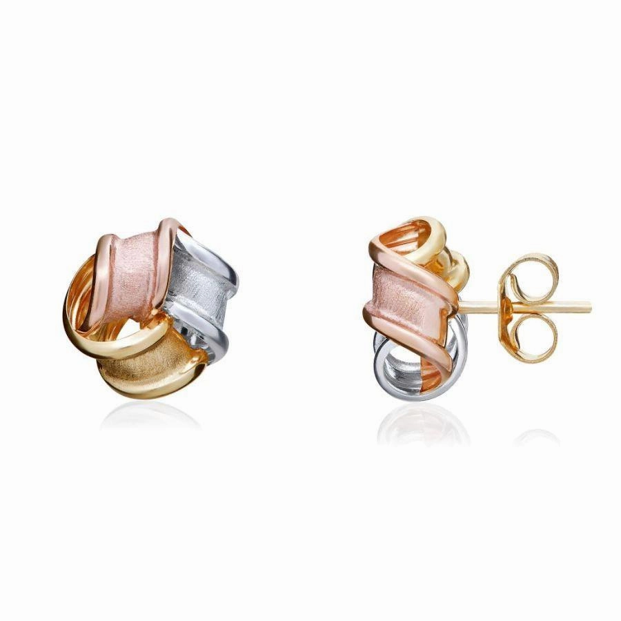 9ct Yellow, White & Rose Gold Frosted Knot Stud Earrings