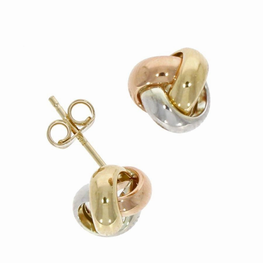 9ct Yellow, White & Rose Gold Knot Stud Earrings