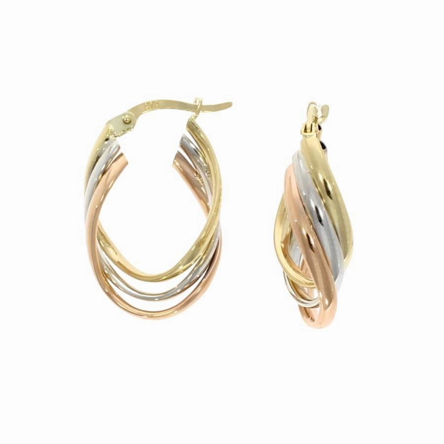 9ct Yellow, White & Rose Gold Triple Oval Drop Earrings