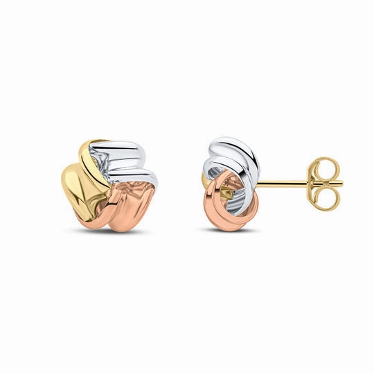 9ct yellow, white and rose gold  Knot stud earrings