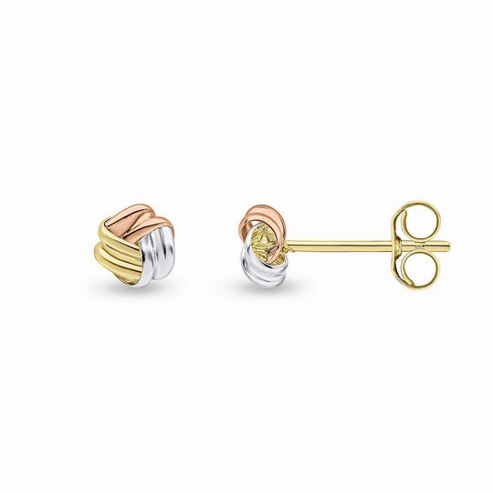 9ct yellow, white and rose gold Small Ribbon Knot earrings