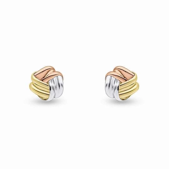 9ct yellow, white and rose gold Small Ribbon Knot earrings