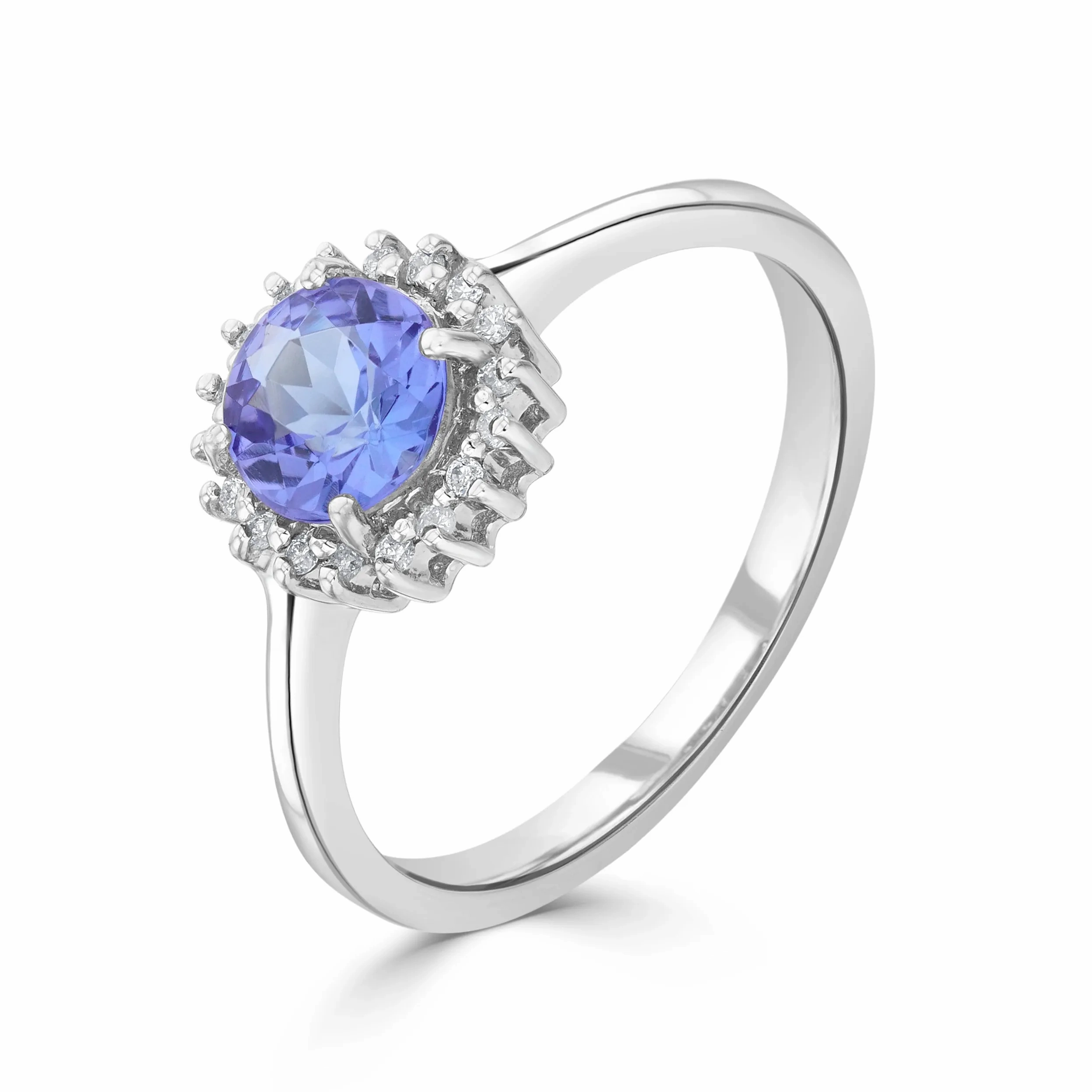 9K White Gold Tanzanite &amp; Diamond Halo Ring