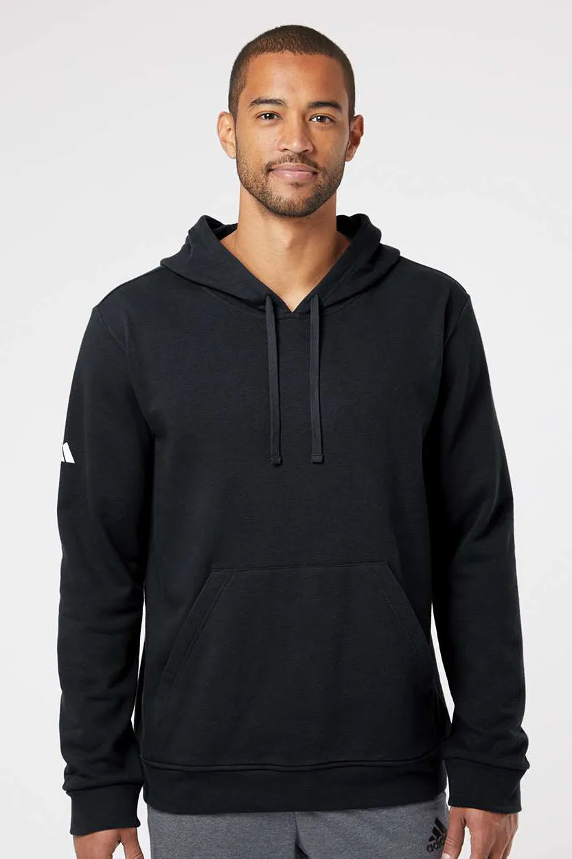 Adidas Mens Fleece Hooded Sweatshirt Hoodie w/ Pouch Pocket - Black