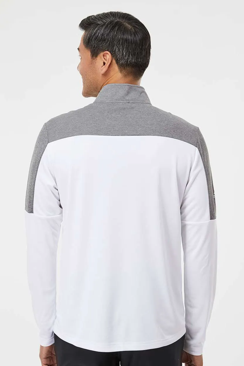 Adidas Mens Moisture Wicking 1/4 Zip Sweatshirt - White/Grey Melange