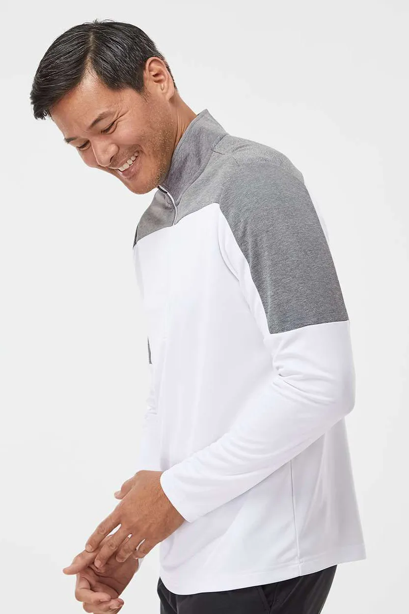 Adidas Mens Moisture Wicking 1/4 Zip Sweatshirt - White/Grey Melange
