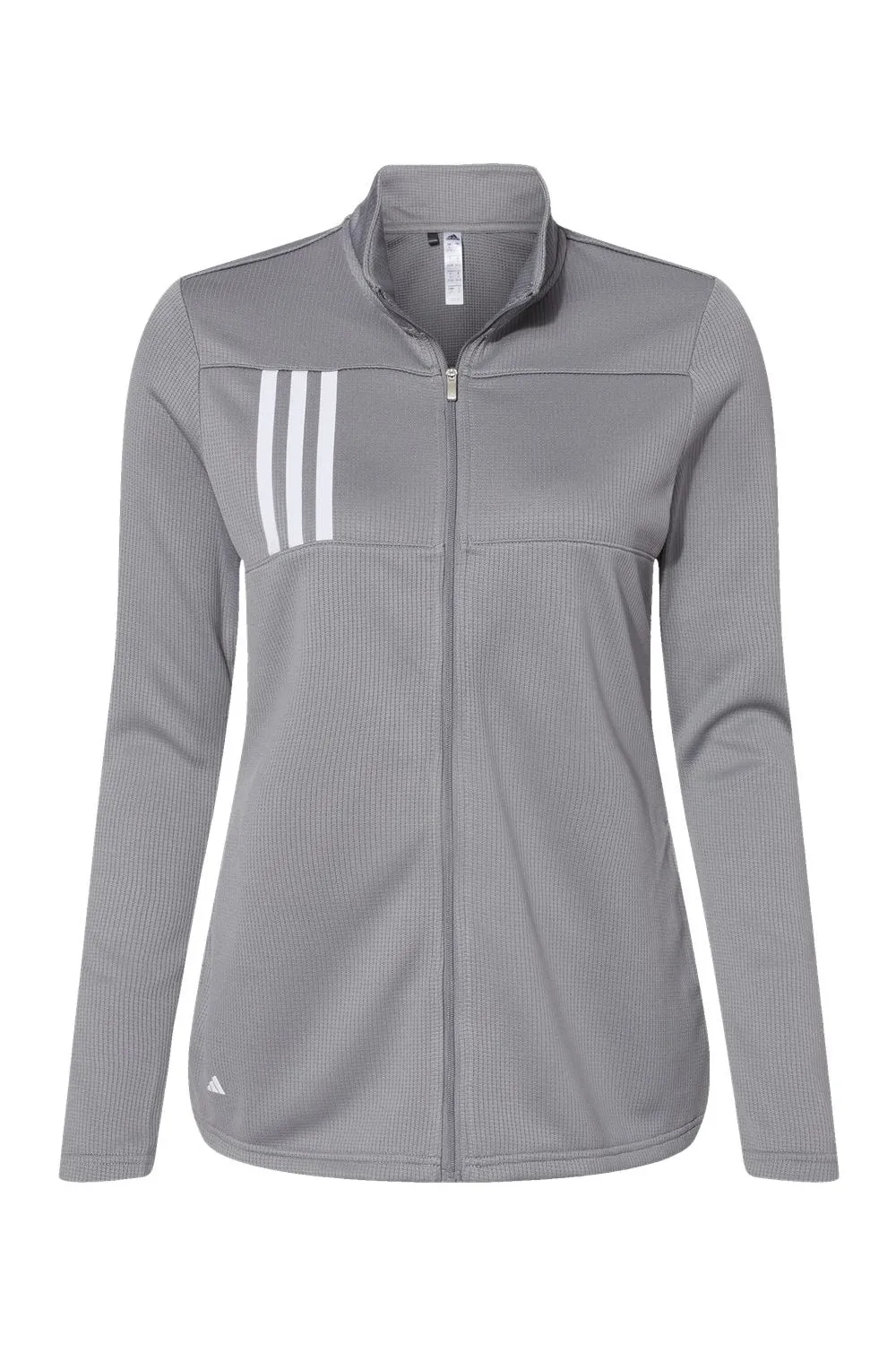 Adidas Womens 3 Stripes Double Knit Moisture Wicking 1/4 Zip Sweatshirt w/ Pockets - Grey/White