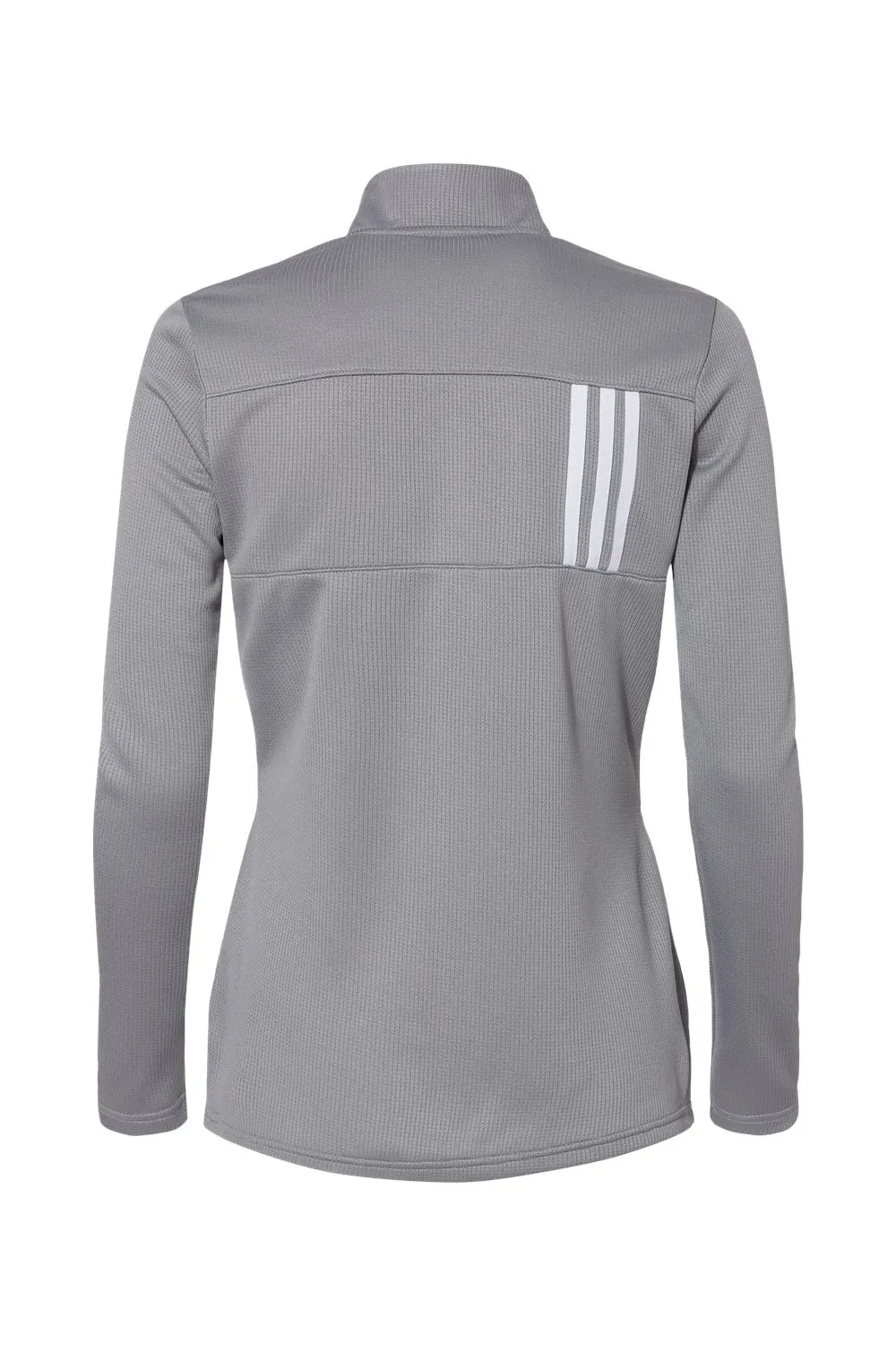 Adidas Womens 3 Stripes Double Knit Moisture Wicking 1/4 Zip Sweatshirt w/ Pockets - Grey/White