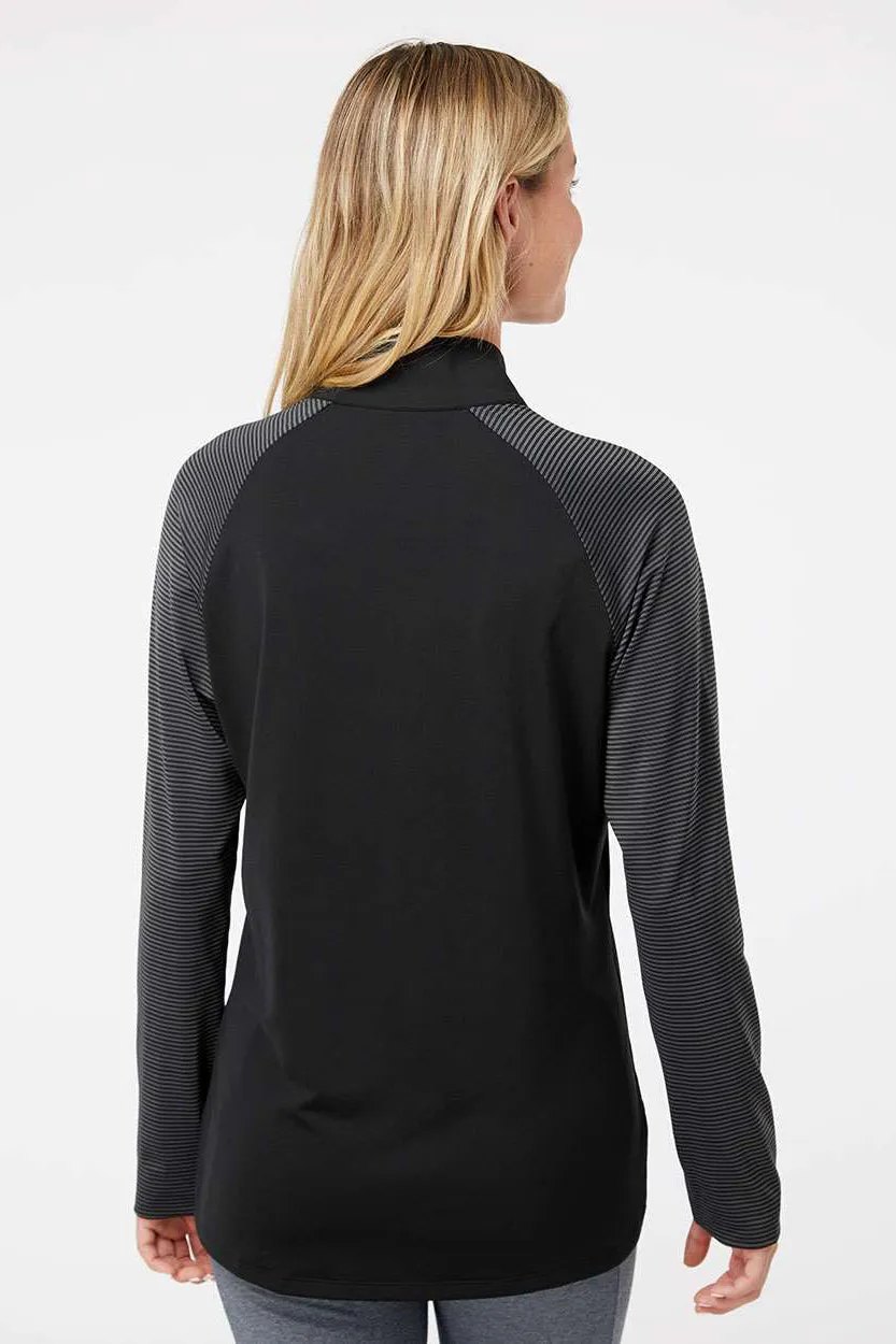 Adidas Womens Stripe Block Moisture Wicking 1/4 Zip Sweatshirt - Black