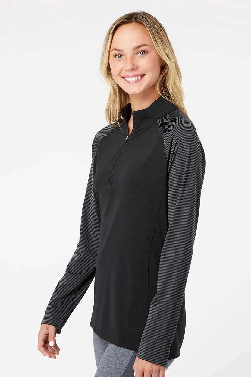 Adidas Womens Stripe Block Moisture Wicking 1/4 Zip Sweatshirt - Black