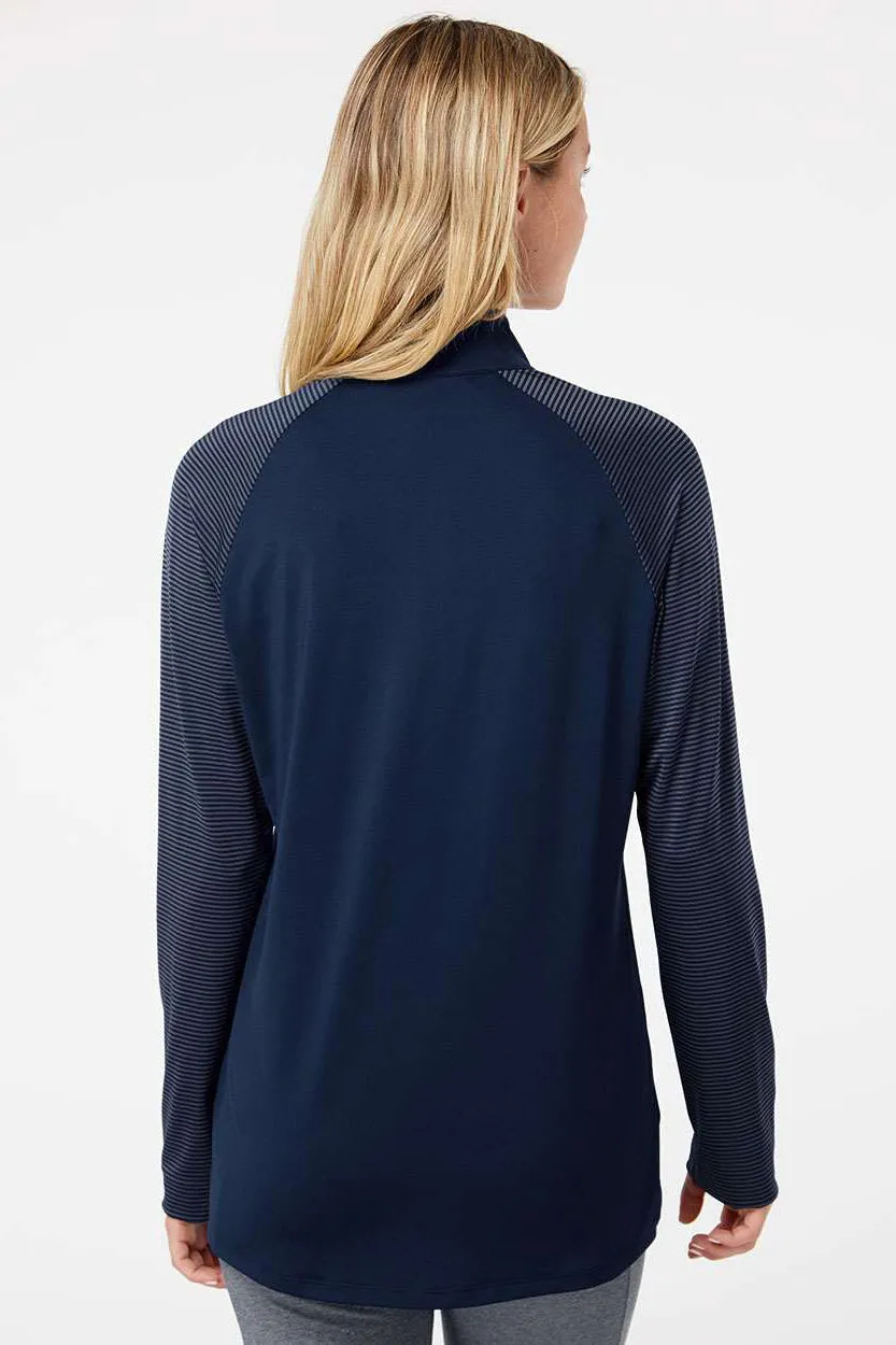 Adidas Womens Stripe Block Moisture Wicking 1/4 Zip Sweatshirt - Team Navy Blue
