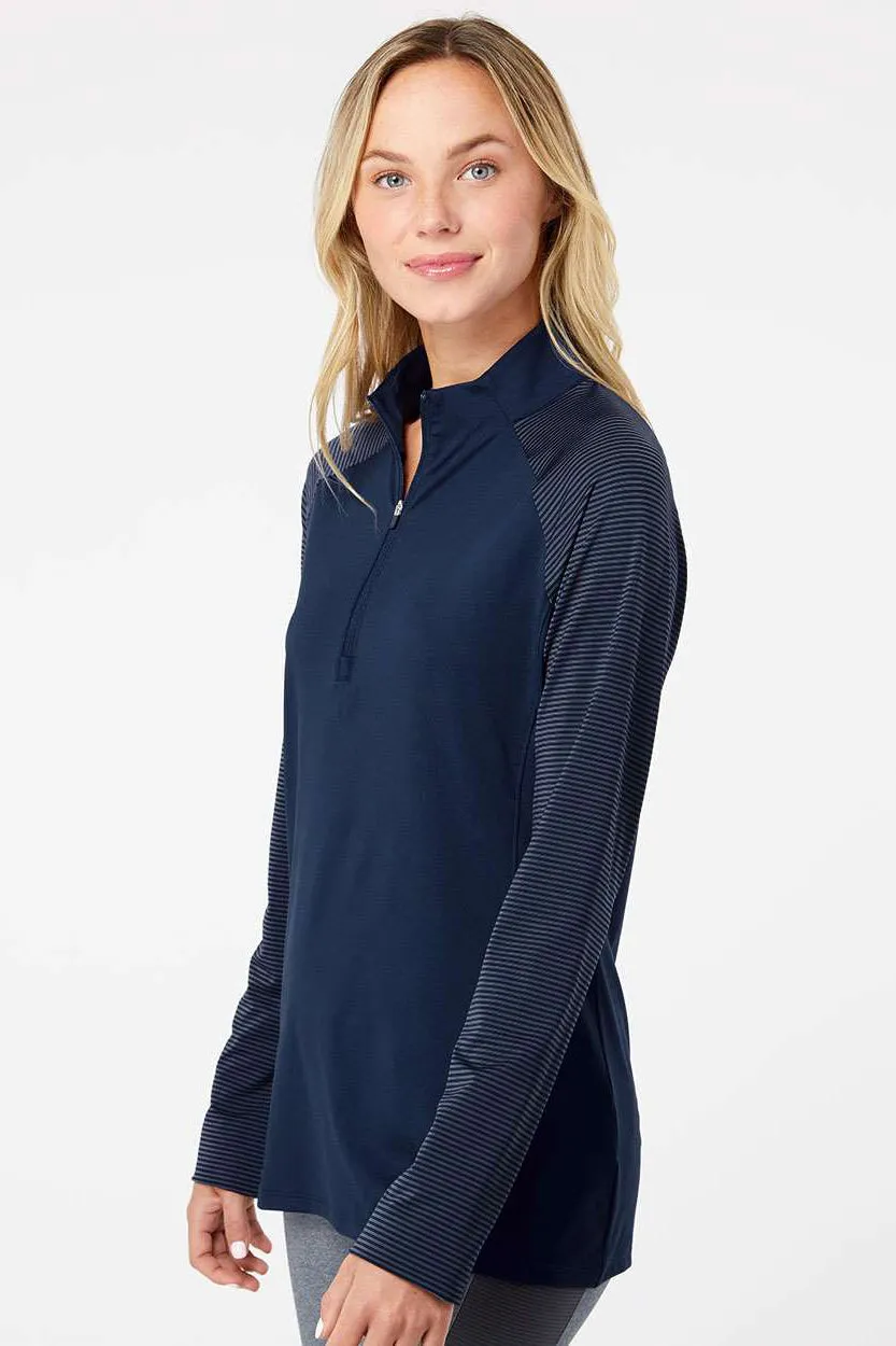 Adidas Womens Stripe Block Moisture Wicking 1/4 Zip Sweatshirt - Team Navy Blue