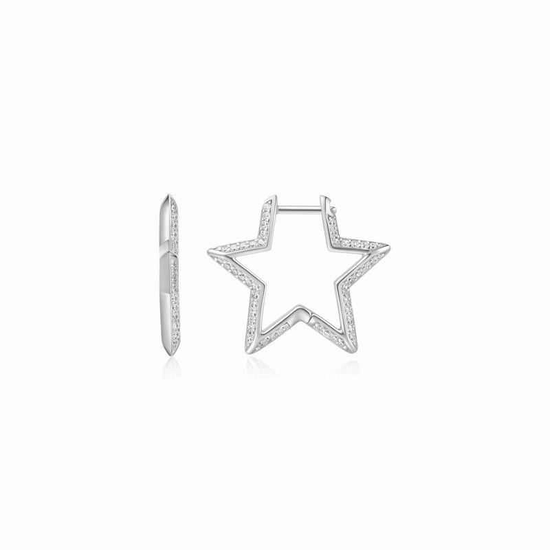Ania Haie Silver Medium Star Pav Hoop Earrings