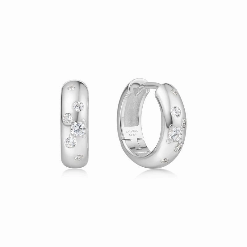 Ania Haie Silver Small Chubby Sparkling Huggie Hoop Earrings