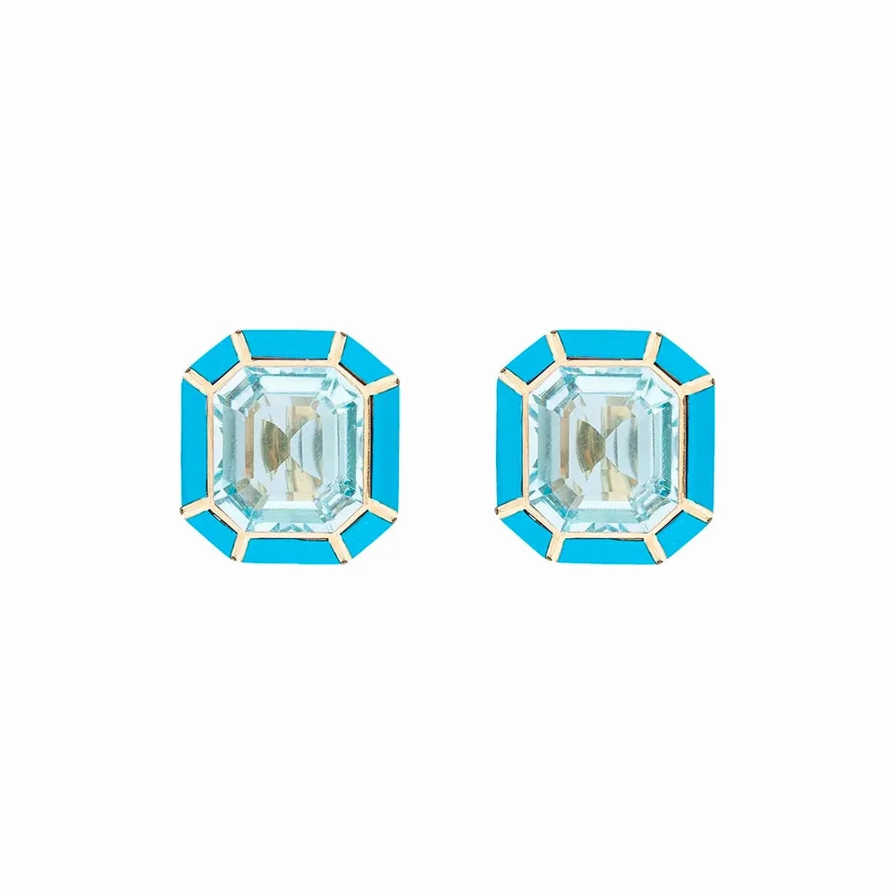 Blue Topaz and Turquoise Stud Earrings