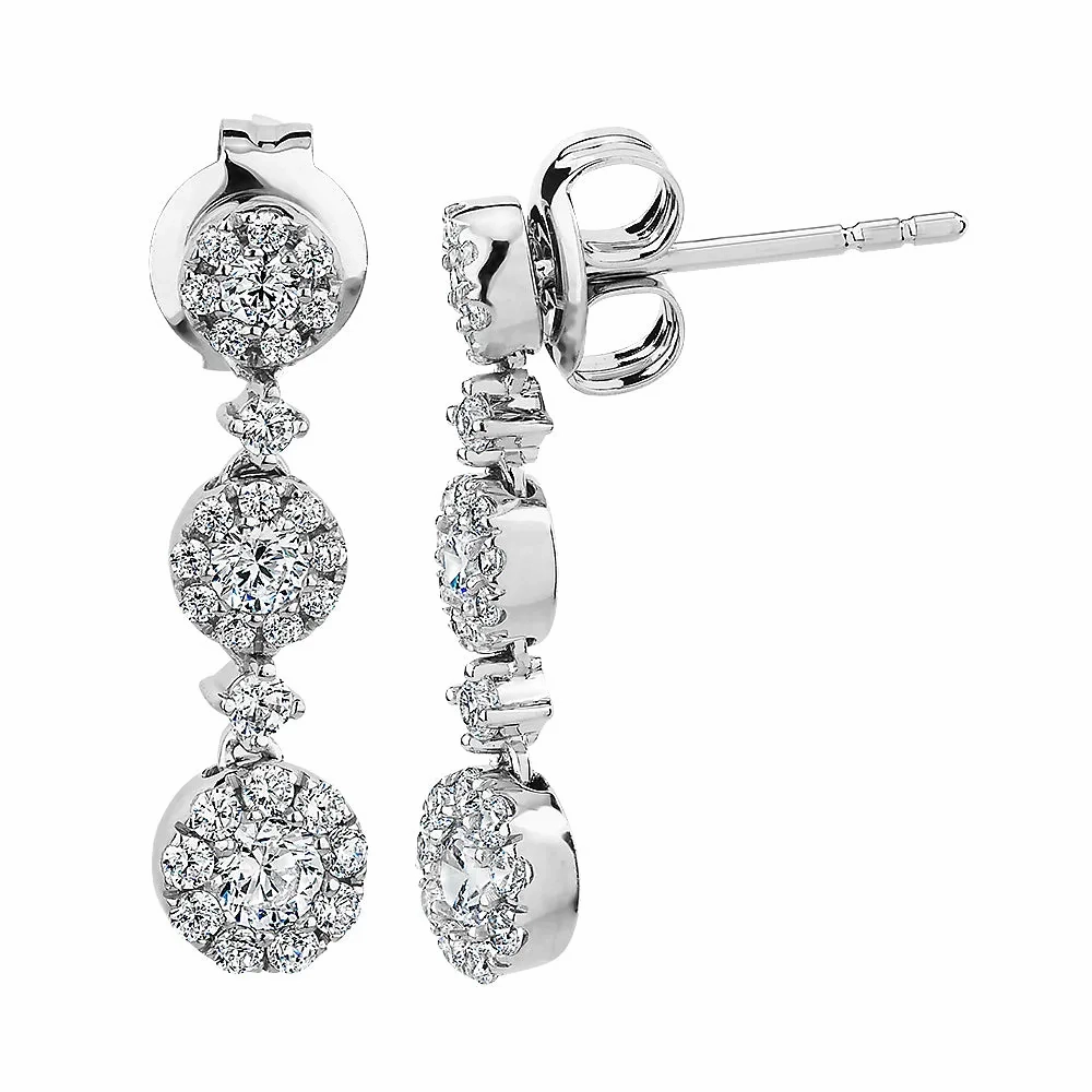 Celeste Round Brilliant drop earrings with 0.82 carats* of diamond simulants in 10 carat white gold