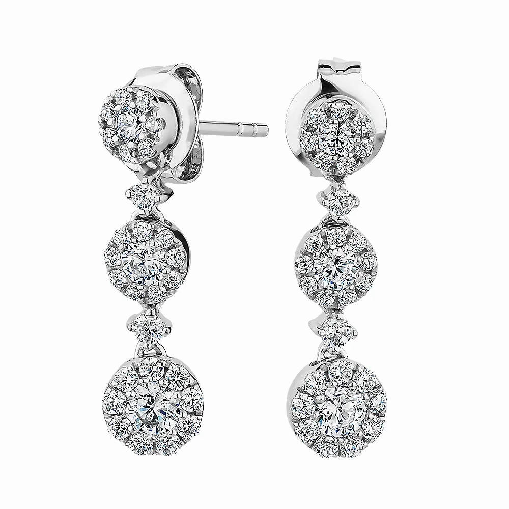 Celeste Round Brilliant drop earrings with 0.82 carats* of diamond simulants in 10 carat white gold