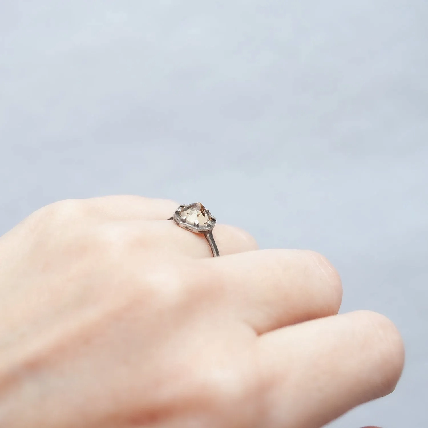 Champagne Quartz Silver Ring