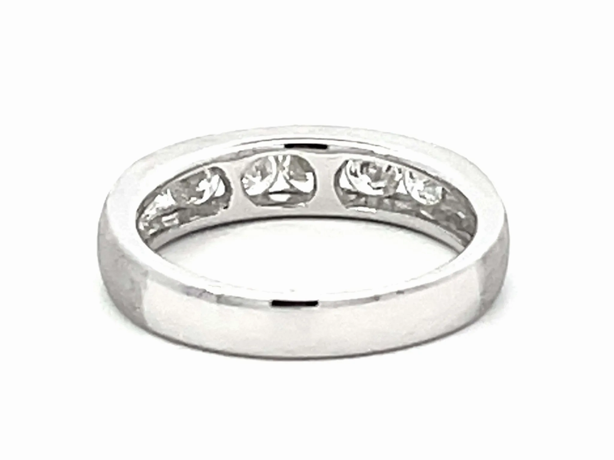 Channel Set 0.68 Carat 6 Brilliant Cut Diamond Band Ring Solid 18k White Gold