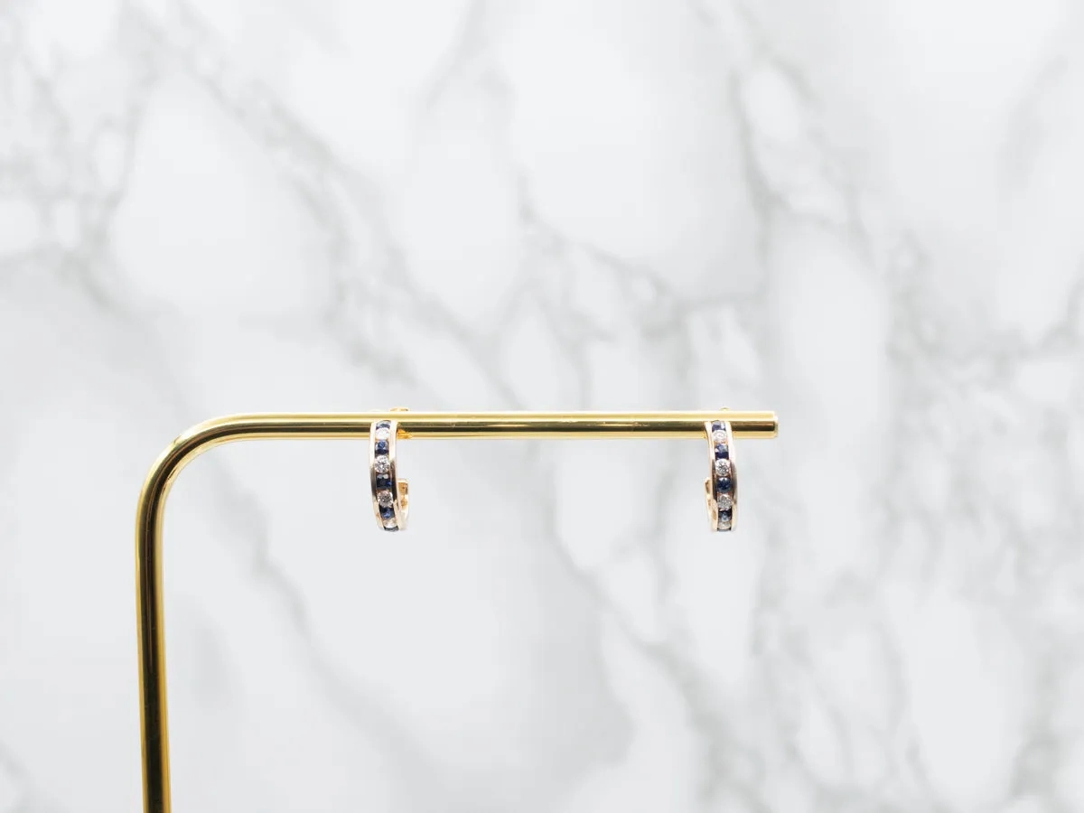 Channel Set Sapphire and Diamond Hoop Earrings
