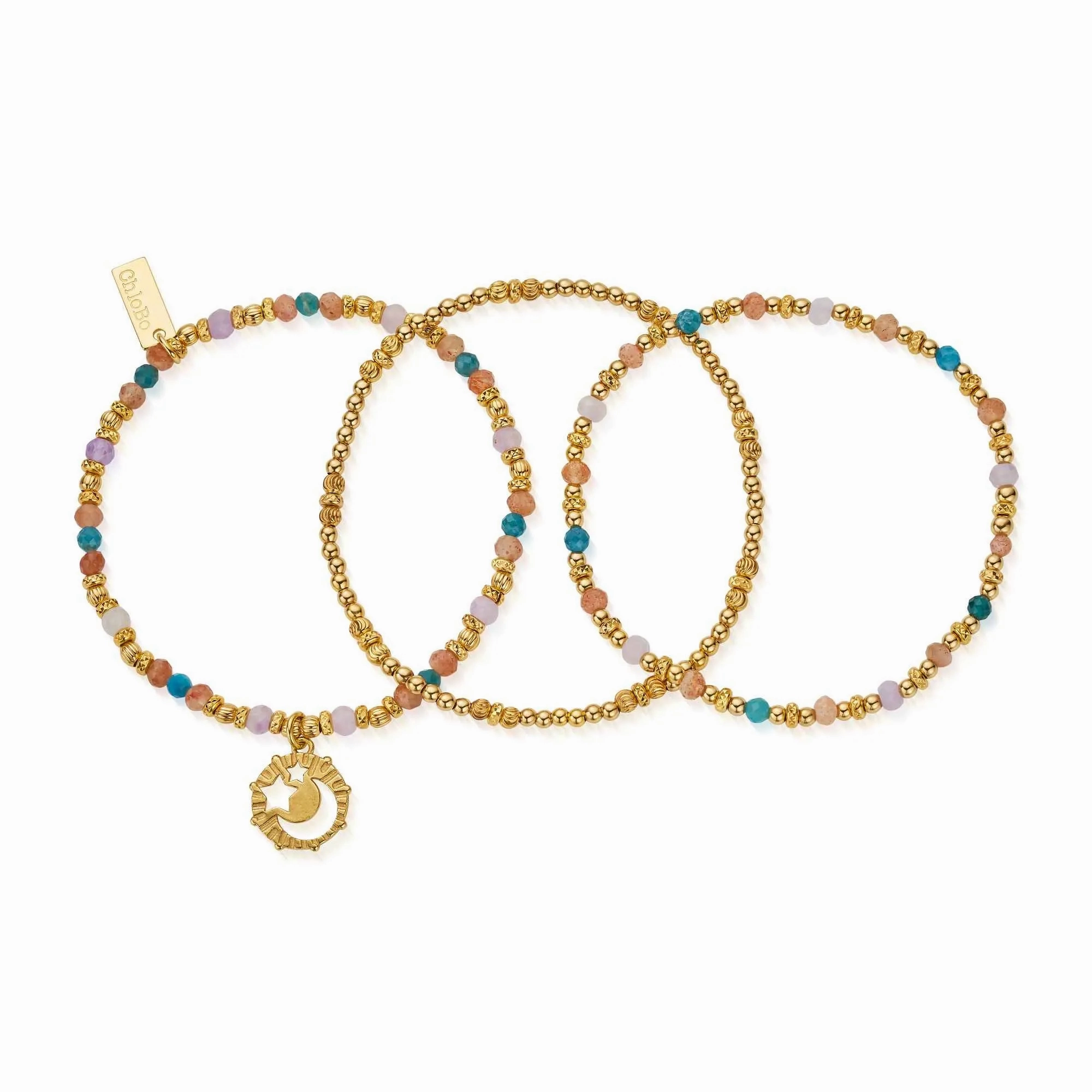 ChloBo Gold Plated Sterling Silver Soul Vibrations Set of 3 Rings