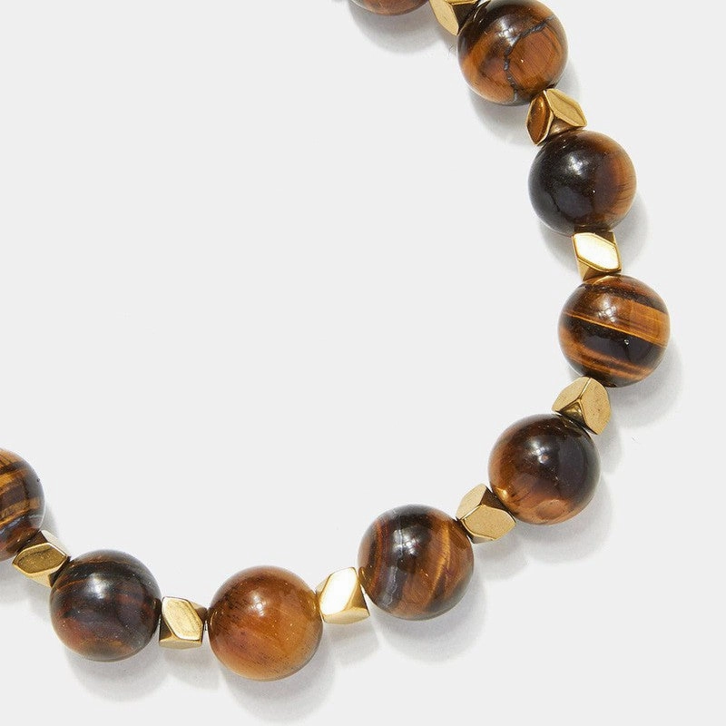 Chrysostomos Handmade Bracelet with Natural Mineral Stones of Brown Polished Tiger Eye