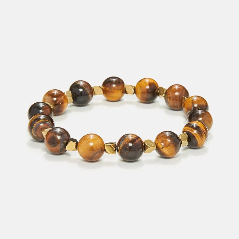 Chrysostomos Handmade Bracelet with Natural Mineral Stones of Brown Polished Tiger Eye