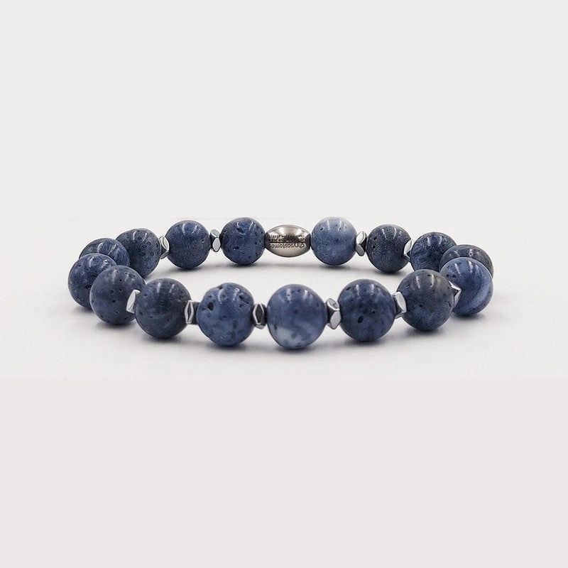 Chrysostomos Handmade Bracelet with Natural Mineral Stones of Light Blue Agate