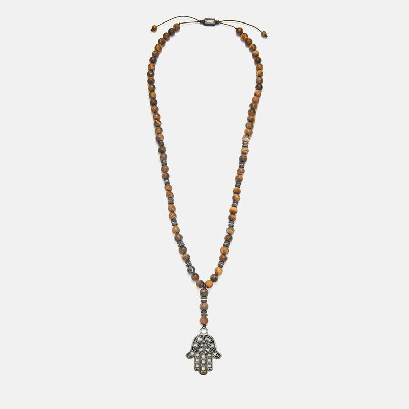 Chrysostomos Handmade Hamsa Hand Necklace for Men with Tigers Eye