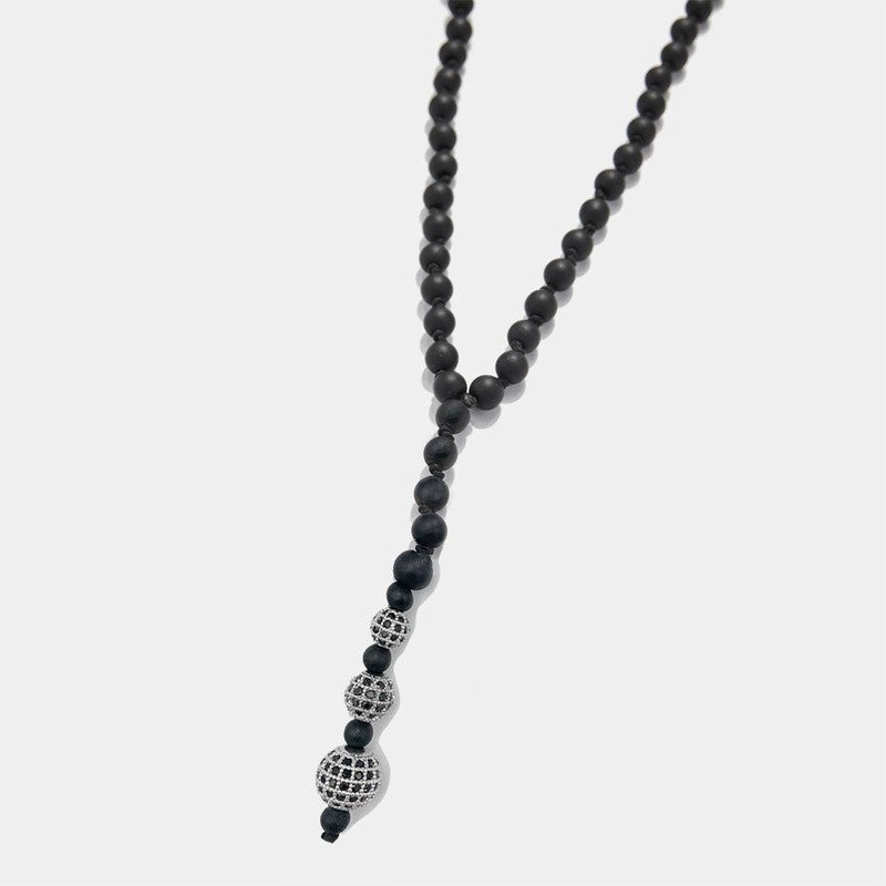 Chrysostomos Handmade Necklace with Triple bead Dangle Onyx