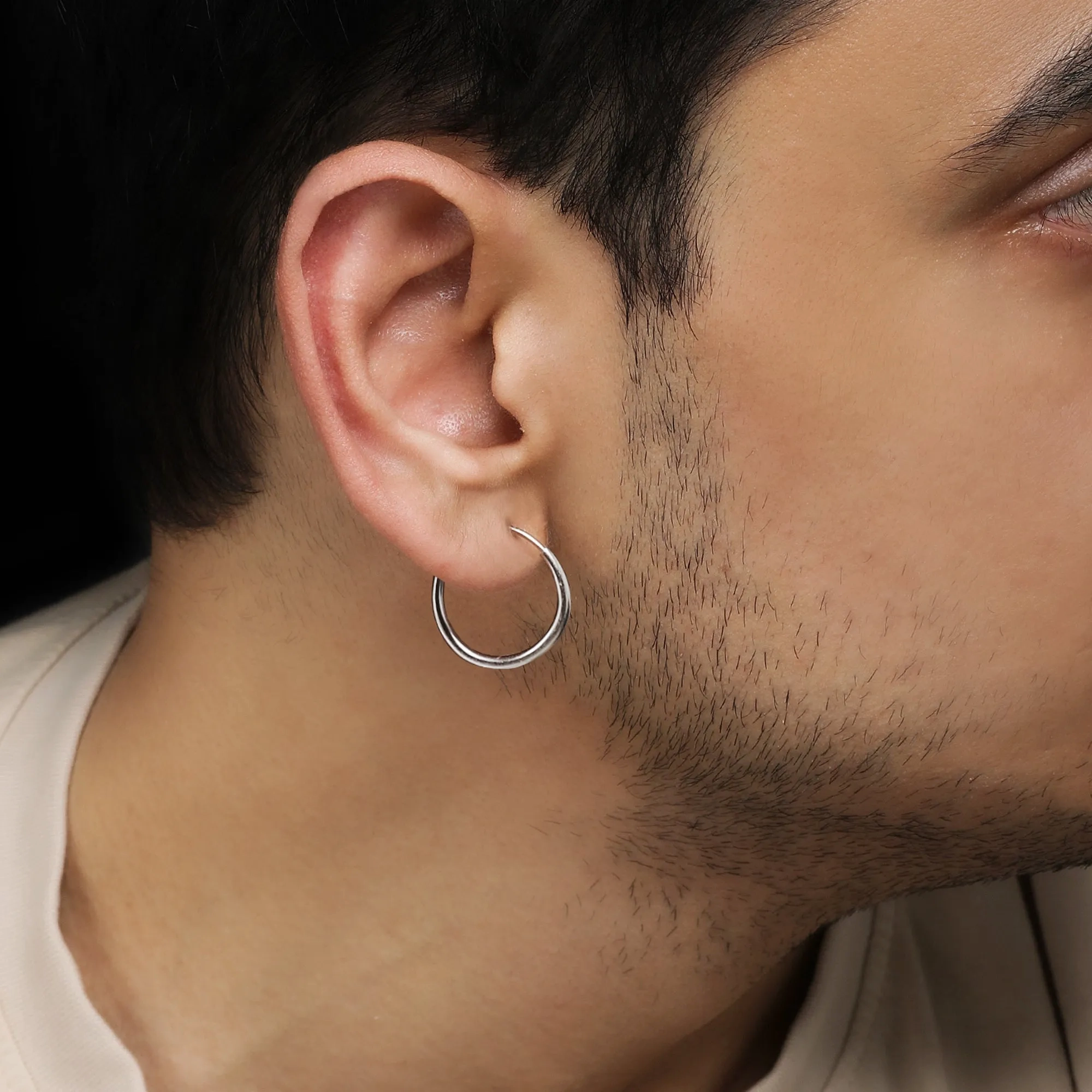 Classic Silver Hoop Earrings For Him